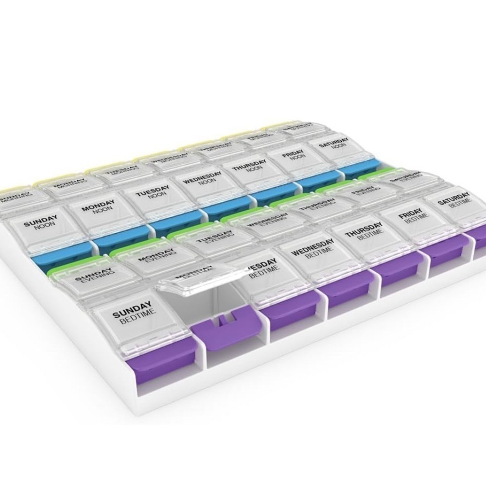 Ezy Dose Weekly (7-Day -4 X Day) Pill Organizer, Large‎ Push Button Compartments